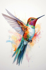 A Watercolor Painting Splendid Hummingbird in a Burst of Vibrant Colors