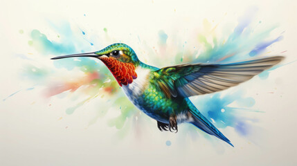 A Watercolor Painting Splendid Hummingbird in a Burst of Vibrant Colors
