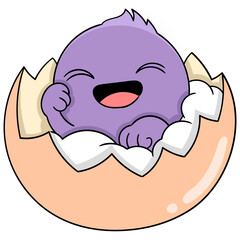 a cute purple monster born from a broken egg
