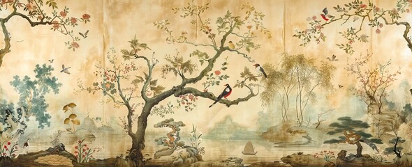 Tropical Foliage - decorate with a wall mural wallpaper. AI generated illustration