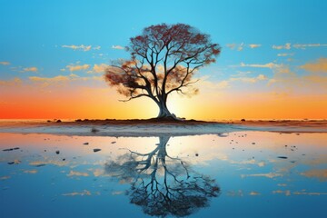 Ephemeral Elegance Sunset Silhouettes Reflecting on Decaying Tree Sandscapes