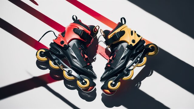 Sporty rollerblades showcased against a vibrant backdrop