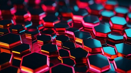 Fototapeta premium Abstract background hexagon pattern with glowing lights Neon