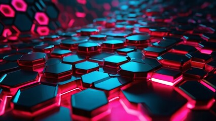 Obraz premium Abstract background hexagon pattern with glowing lights Neon