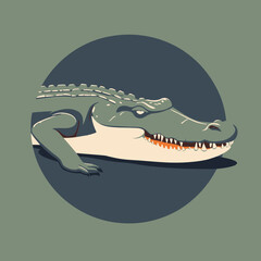 Naklejka premium Daunting Crocodile Flat Vector Illustration Reptile, Predator, Wildlife, Animal, Icon