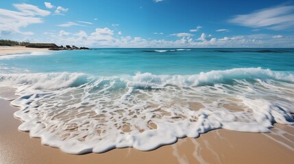 A Serene Tropical Beach with Blue Sky and Gentle Waves