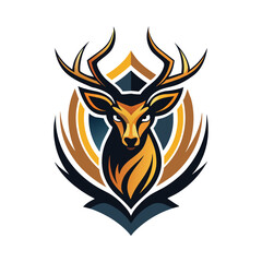 A powerful and elegant logo featuring a deer head with majestic antlers, ideal for hunting, outdoor, or wildlife brands.