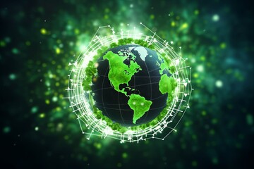 Obraz premium The concept of integrating AI technology for sustainability and greener Earth. Ecological, environment, conservation, futuristic, eco-conscious, global, advancement, green initiatives, smart solutions