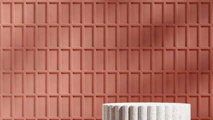white blue terrazzo podium in landscape brick shape tile background, 3d image render mockup template
