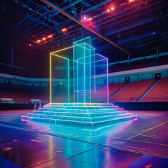 Fototapeta premium Neon Innovations: Science Fair in Arena with Vibrant Neon Lights