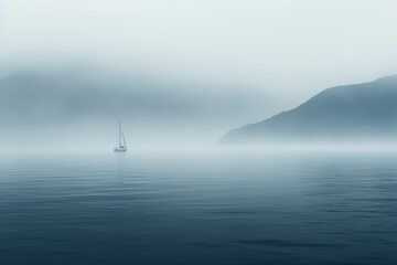 Seaside Silence Serene Fog Enveloping the Open Sea and Coastal Cliffs.