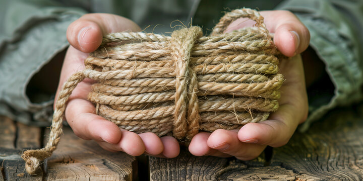 Ropes of bondage, symbolizing servitude or slavery or human trafficking. 