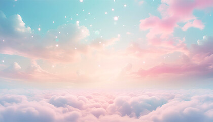 Obraz premium 光の粒子が舞う幻想的な雲の上の風景