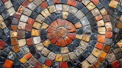 Mosaic Background Featuring Circular Patterned Stone Tiles in Various Earthy Tones for Art, Decor, and Seasonal Designs