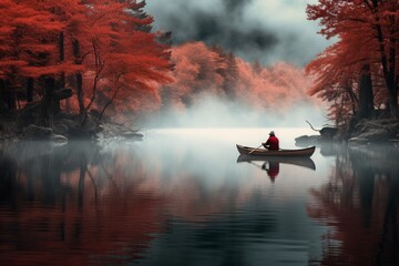 Redwood Reflections Paddling Through Ethereal Mist and Crimson Trees.