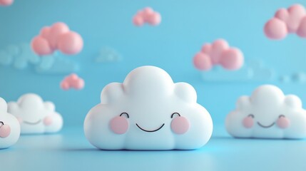 Cute Clay Animation on Vibrant Background with Scattered White Clouds, Whimsical Art Style