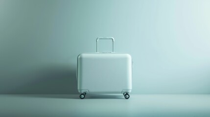 A minimalist composition featuring a white suitcase against a muted background, leaving space around it for text or graphics 