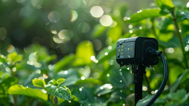A weatherproof smart controller uses advanced algorithms to precisely regulate water flow reducing water waste and increasing crop yield.