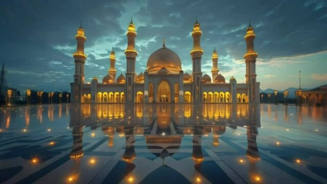 View of the magnificent mosque decorated with lights