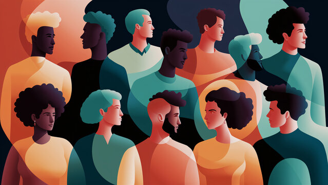 Concept of Belonging, Inclusion, Diversity, and Equity (DEI) Featuring a Vibrant Group of Multicolored Painted People