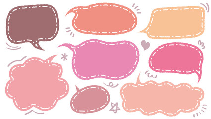 Set of hand drawn style cute memo sticker. Variety abstract shapes of pink speech bubble. quote color frames blank with crayon draw. Chat box balloon cloud. Label tag collection vector for text