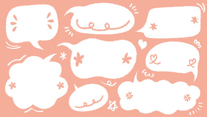 Set of hand drawn style cute memo sticker. Variety abstract shapes of pink speech bubble. quote color frames blank with crayon draw. Chat box balloon cloud. Label tag collection vector for text