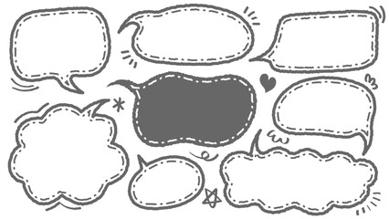 Obraz premium Set of hand drawn style cute memo sticker. Variety abstract shape out-line speech bubble. quote gray scale frame blank with crayon draw. Chat box balloon cloud. Label tag collection vector for text