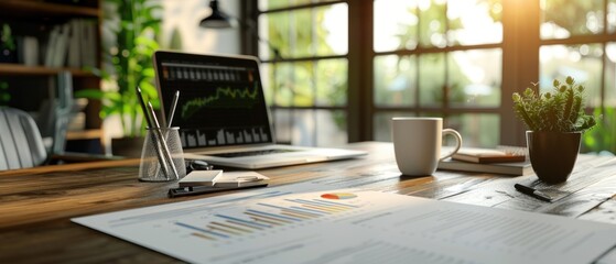 A blank mockup of a corporate annual report lies on a CEO's desk, awaiting the financial professionalism of a company's performance.