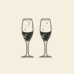 Two Champagne Glasses Icon in the Plain Background