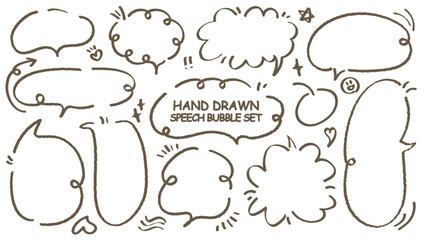 Cute quote outline draw think bubble. Set of hand drawn memo frame. Comic style blank for text. Variety of chat balloon. Doodle crayon drawing cloud Cartoon funny freehand speech box. Vector message