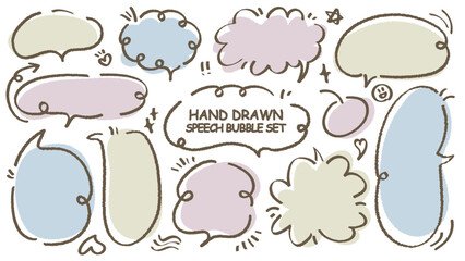 Cute quote colorful speech bubble. Set of hand drawn memo frame. Comic style blank for text. Variety of chat balloon. Doodle crayon drawing cloud. Cartoon funny freehand speech box Flat vector message