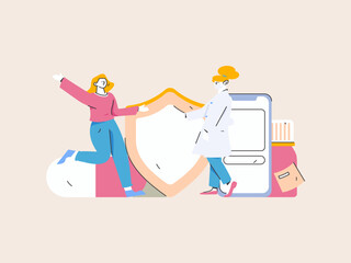 Medical characters fighting the epidemic flat vector concept operation hand drawn illustration
