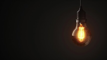 A glowing light bulb suspended in darkness, with plenty of empty space surrounding it for adding text or graphics 