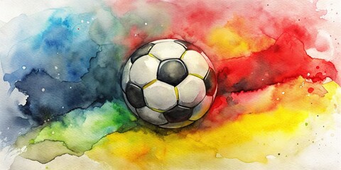 Watercolor painting of a soccer ball representing the rivalry between Germany and Switzerland, fussball, football, soccer, Deutschland, Schweiz, watercolor, art, sports, competition, match