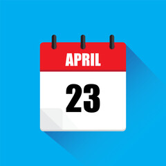 April calendar icon. Date twenty three. Red and white. Vector design.