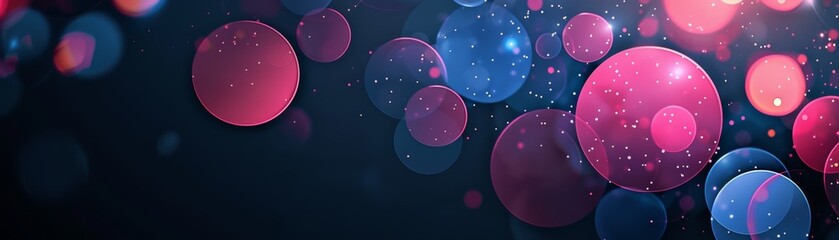 Abstract background with glowing pink and blue orbs.