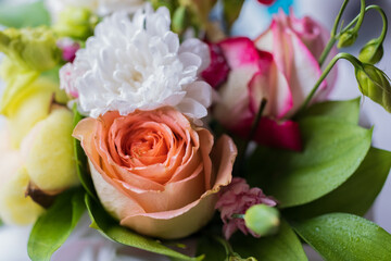 Festive bouquet close-up.Bouquet with different flowers.