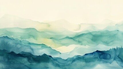 A soft watercolor wash with gentle gradients, blending serene blues and greens to evoke a tranquil, dreamy atmosphere.
