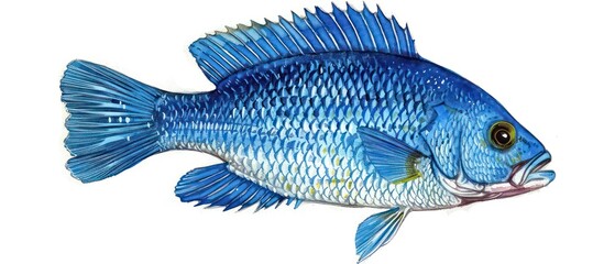 blue fish watercolored illustration with nice details isolated on a white background
