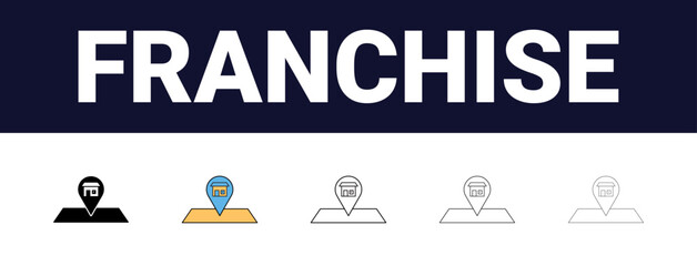Different style Franchise Icons set collection. Franchise Line editable icons set. black outline franchise icons set, Editable, filled, outline, line and stroke style can be used for web, mobile, ui,