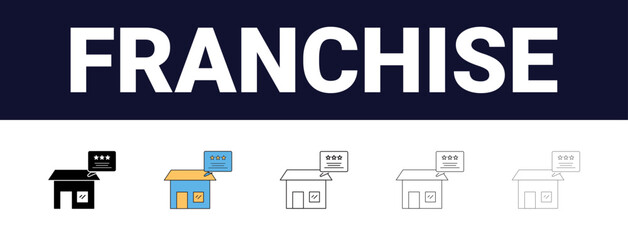 Different style Franchise Icons set collection. Franchise Line editable icons set. black outline franchise icons set, Editable, filled, outline, line and stroke style can be used for web, mobile, ui,