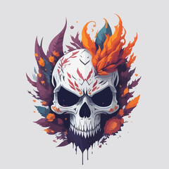 Fototapeta premium A skull with stylish flames and trendy, colorful sunglasses.