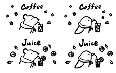 動物のドリンク挿絵セット（シロクマ・ペンギン）