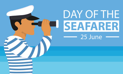 illustration vector graphic of a sailor using binoculars in the middle of the sea, perfect for international day, day of the seafarer, celebrate, greeting card, etc.