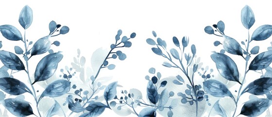 wallpaper of watercolored pastel blue leaves border
