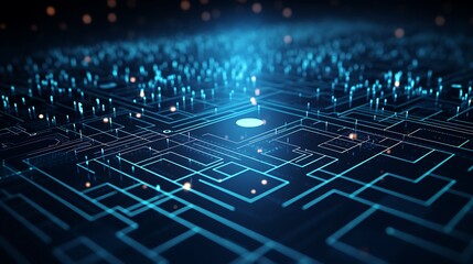Digital information technology concept. Cybersecurity and protection system from online crime threats. Data Analytics or Data Science. Binary code polygons connected on dark blue background