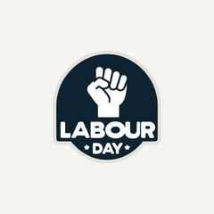 Obraz premium labour day punch fist text sticker label vector illustration template design