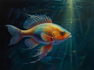 Fototapeta premium illustration of freshwater fish underwater