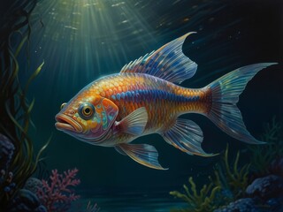 Fototapeta premium illustration of freshwater fish underwater