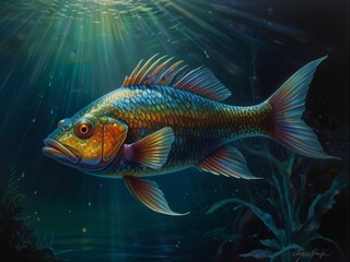 Fototapeta premium illustration of freshwater fish underwater